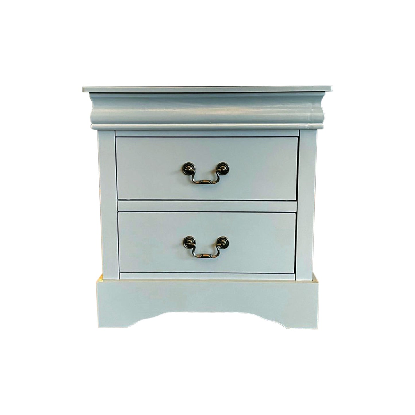 Bedside Table White Colour With 2 Drawers Night Stand Solid Wood Metal Handles