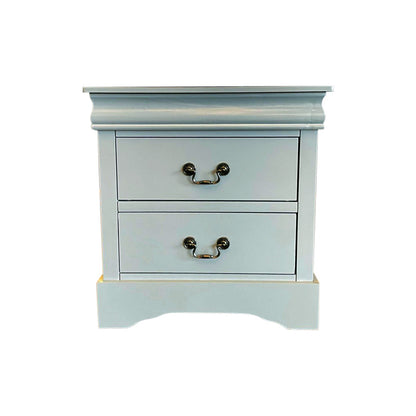 Bedside Table White Colour With 2 Drawers Night Stand Solid Wood Metal Handles