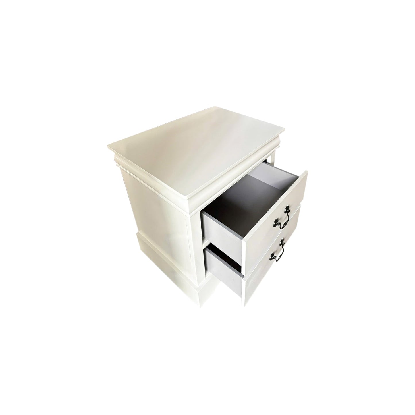 Bedside Table White Colour With 2 Drawers Night Stand Solid Wood Metal Handles