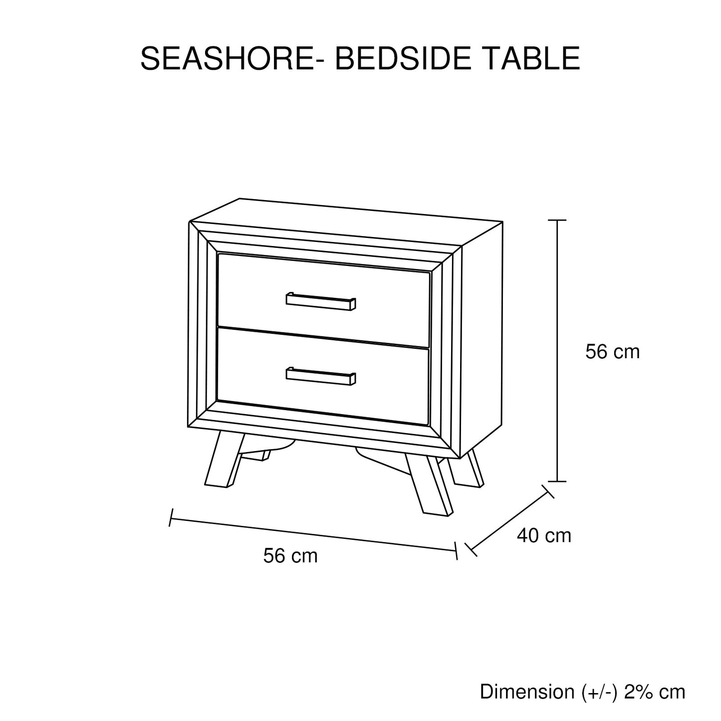 Bedside Table White Colour With 2 Drawers Night Stand Solid Wood Metal Handles