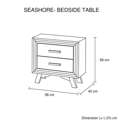 Bedside Table White Colour With 2 Drawers Night Stand Solid Wood Metal Handles