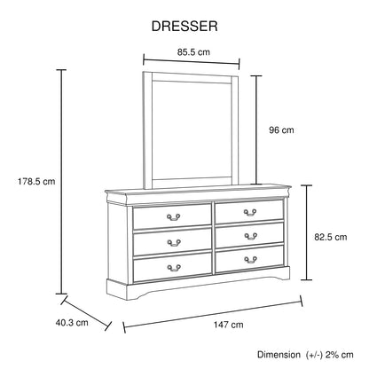 Dressing Chest with 6 Storage Drawers in Solid Wooden Mirror Metal Handles White Colour