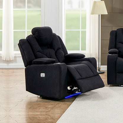 3+2+1 Seater Electric Recliner Stylish Rhino Fabric Black Lounge Armchair with LED Features