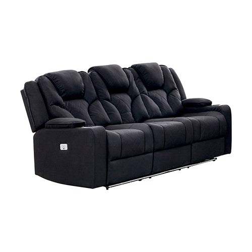 3+2+1 Seater Electric Recliner Stylish Rhino Fabric Black Lounge Armchair with LED Features