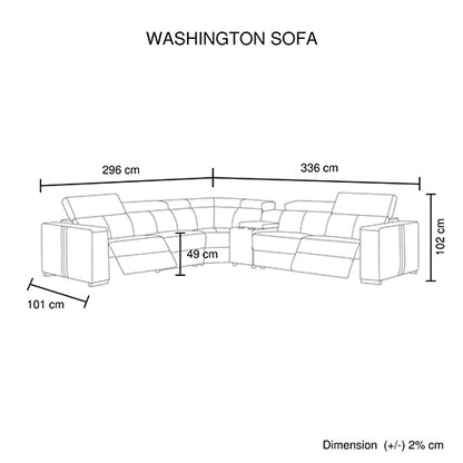 Washington Genuine Leather 6 Seater Corner Sofa With 2 Electric Recliners And Reversible Console