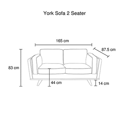 York Sofa 2 Seater Fabric Cushion Modern Sofa Blue Colour