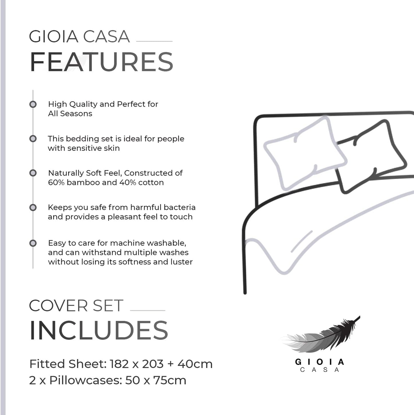 Gioia Casa Bamboo Cotton Blend All Season Bedding Set - White - Single Size