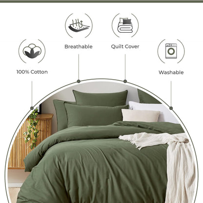 Gioia Casa 100% Cotton Vintage Washed Bed Quilt Cover Set (2Pcs) - Khaki Green - Single