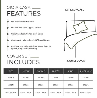 Gioia Casa 100% Cotton Vintage Washed Bed Quilt Cover Set (2Pcs) - Khaki Green - Single