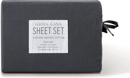 Gioia Casa Vintage Washed 100% Cotton Sheet Set with 1 Pillowcases - Charcoal - Single