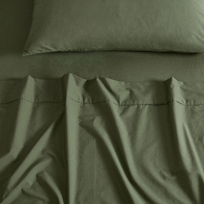 Gioia Casa Vintage Washed 100% Cotton Sheet Set with 1 Pillowcases - Khaki Green - Single