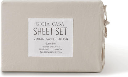 Gioia Casa Vintage Washed 100% Cotton Sheet Set with 1 Pillowcases - Natural - Single