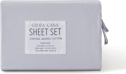 Gioia Casa Vintage Washed 100% Cotton Sheet Set with 1 Pillowcases - Silver - Single