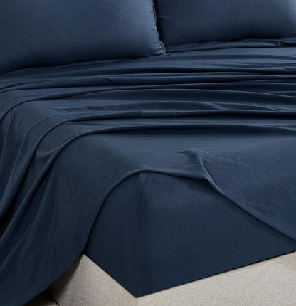 CleverPolly Vintage Washed Microfibre Sheet Set with 1 Pillowcase - Navy - Single