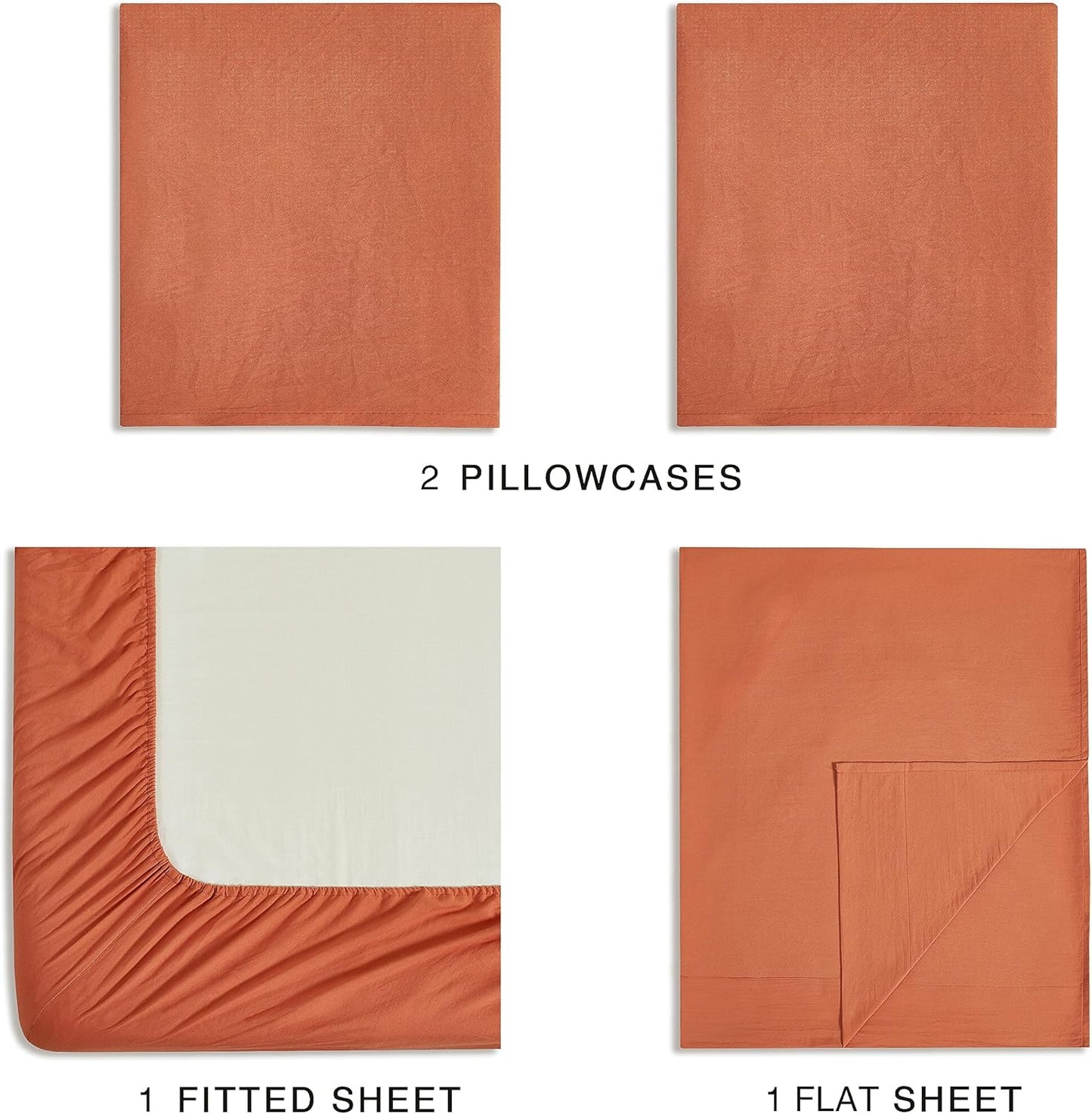 CleverPolly Vintage Washed Microfibre Sheet Set with 1 Pillowcase - Terracotta - Single