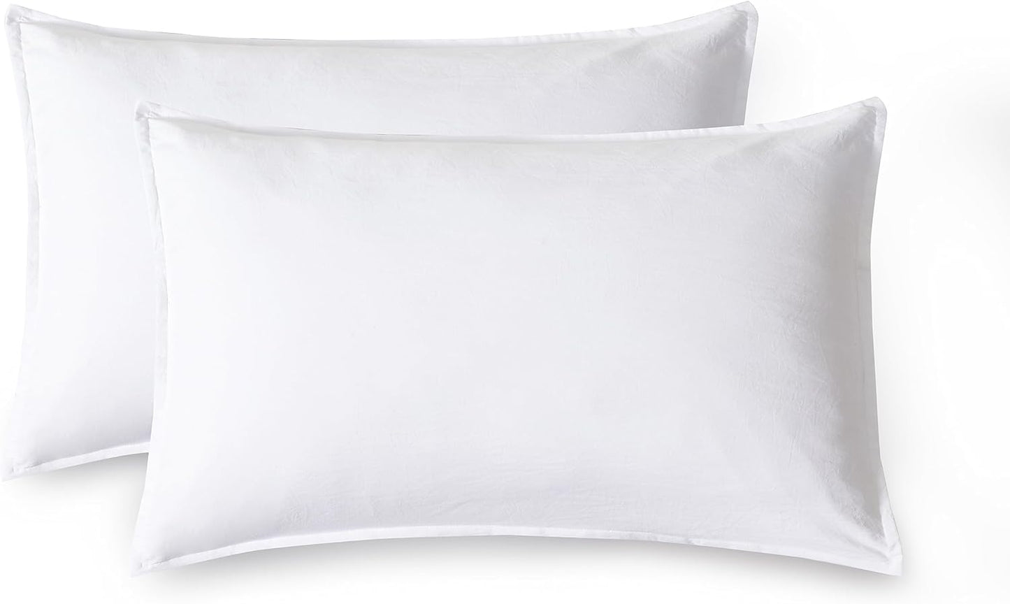 CleverPolly Vintage Washed Microfibre Sheet Set with 1 Pillowcase - White - Single