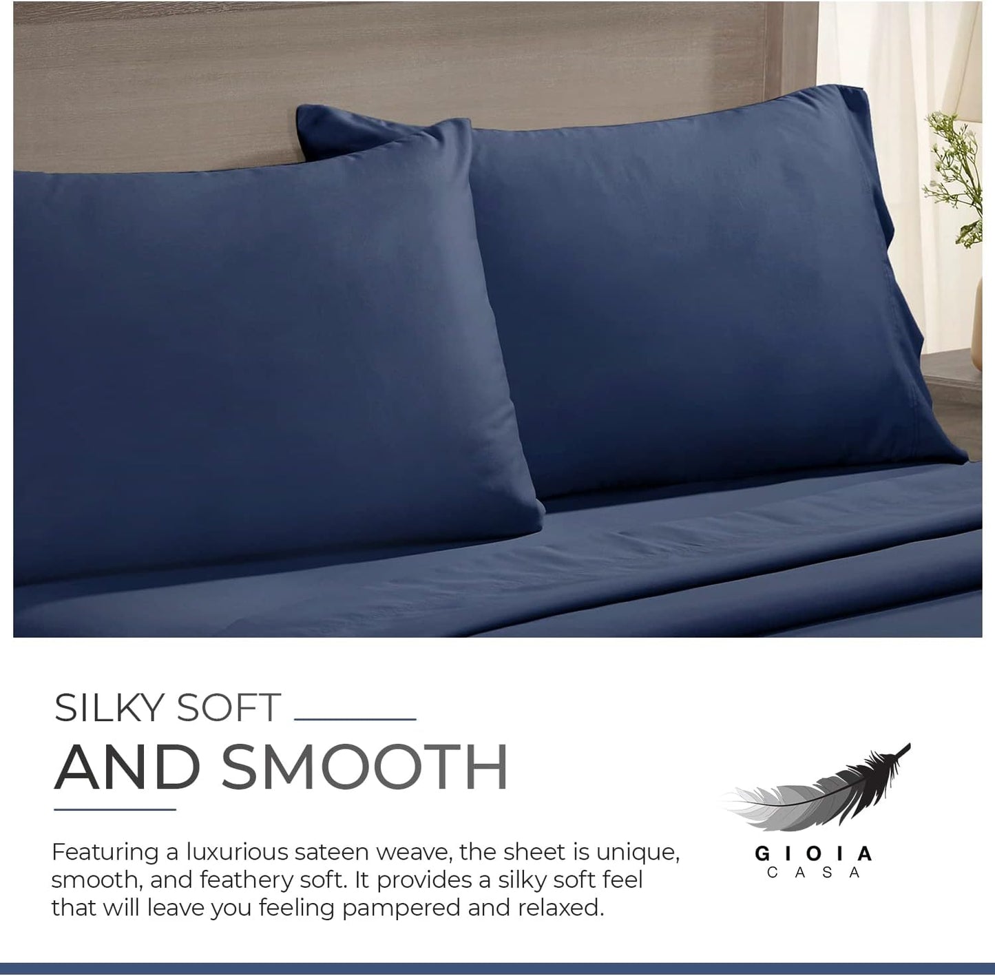 Gioia Casa Bamboo Cotton Blend All Season Bedding Set - Navy Blue - Double Size