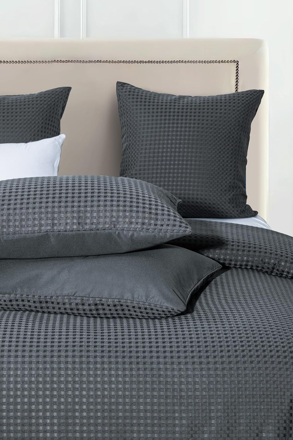 CleverPolly 100% Premium Waffle Microfibre Quilt Cover Set (3Pcs) - Dark Grey - Double