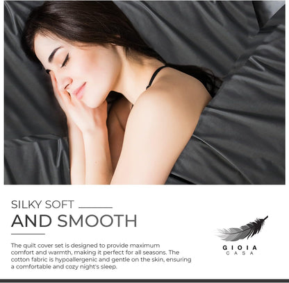 Gioia Casa 100% Cotton Vintage Washed Bed Quilt Cover Set (3Pcs) - Charcoal - Double Size