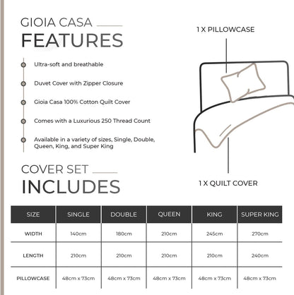 Gioia Casa 100% Cotton Vintage Washed Bed Quilt Cover Set (3Pcs) - Natural - Double Size