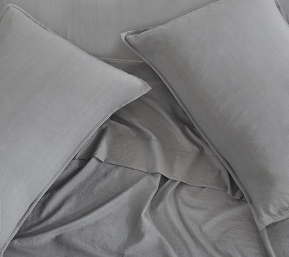 CleverPolly Vintage Washed Microfibre Sheet Set with 2 Pillowcases - Grey - Double