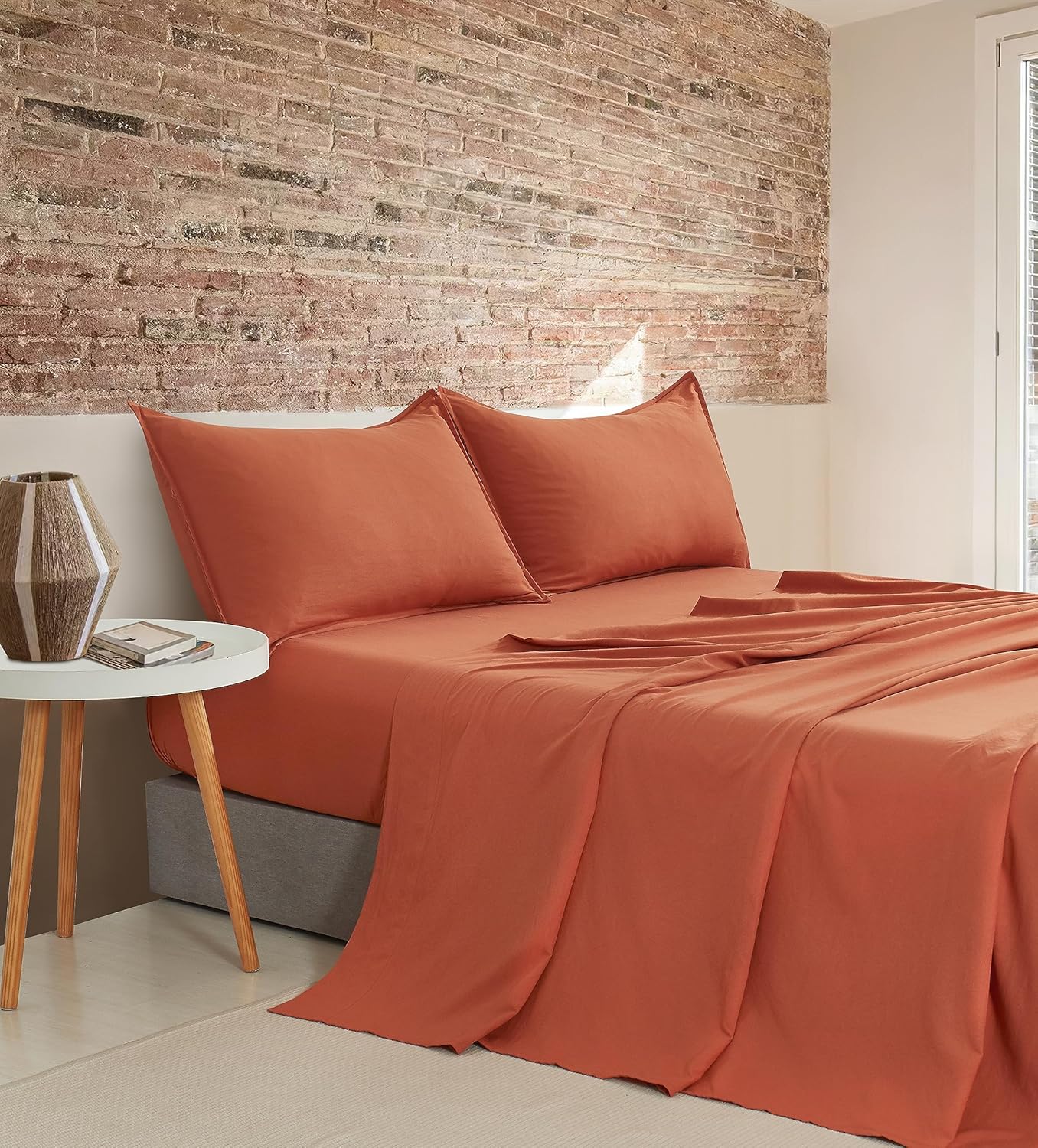 CleverPolly Vintage Washed Microfibre Sheet Set with 2 Pillowcases - Terracotta - Double