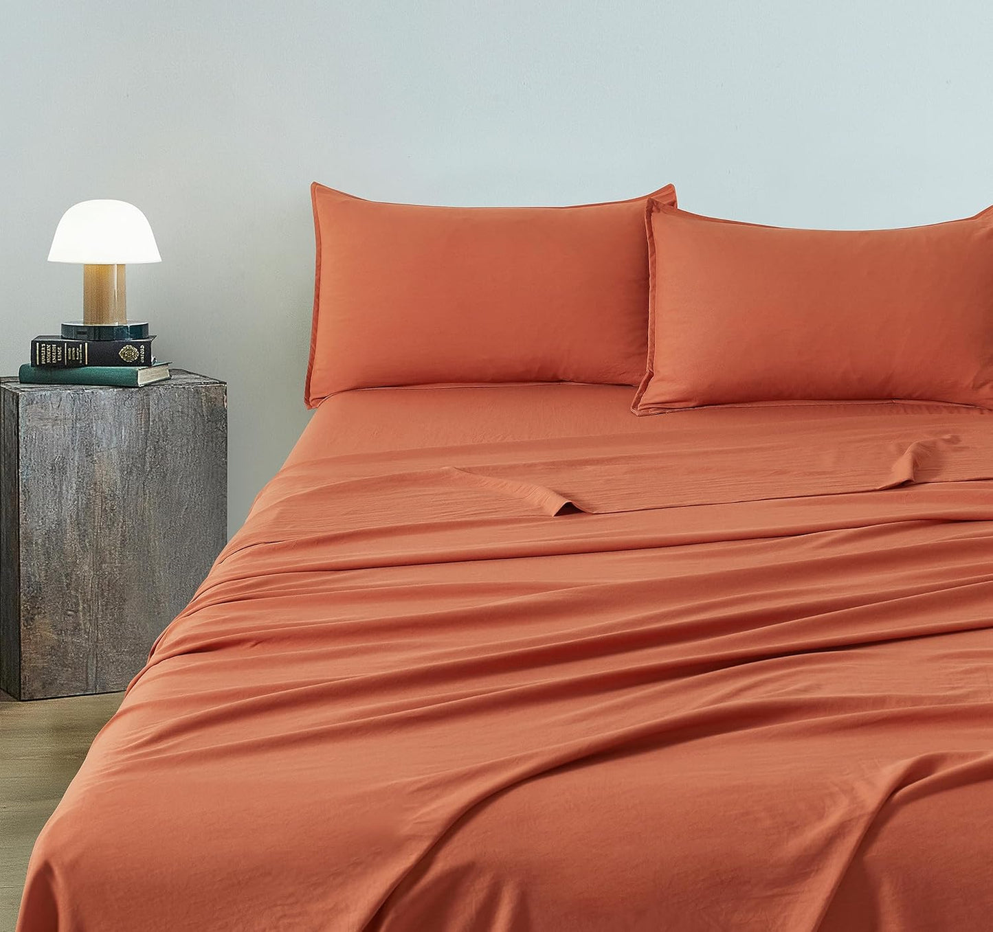 CleverPolly Vintage Washed Microfibre Sheet Set with 2 Pillowcases - Terracotta - Double