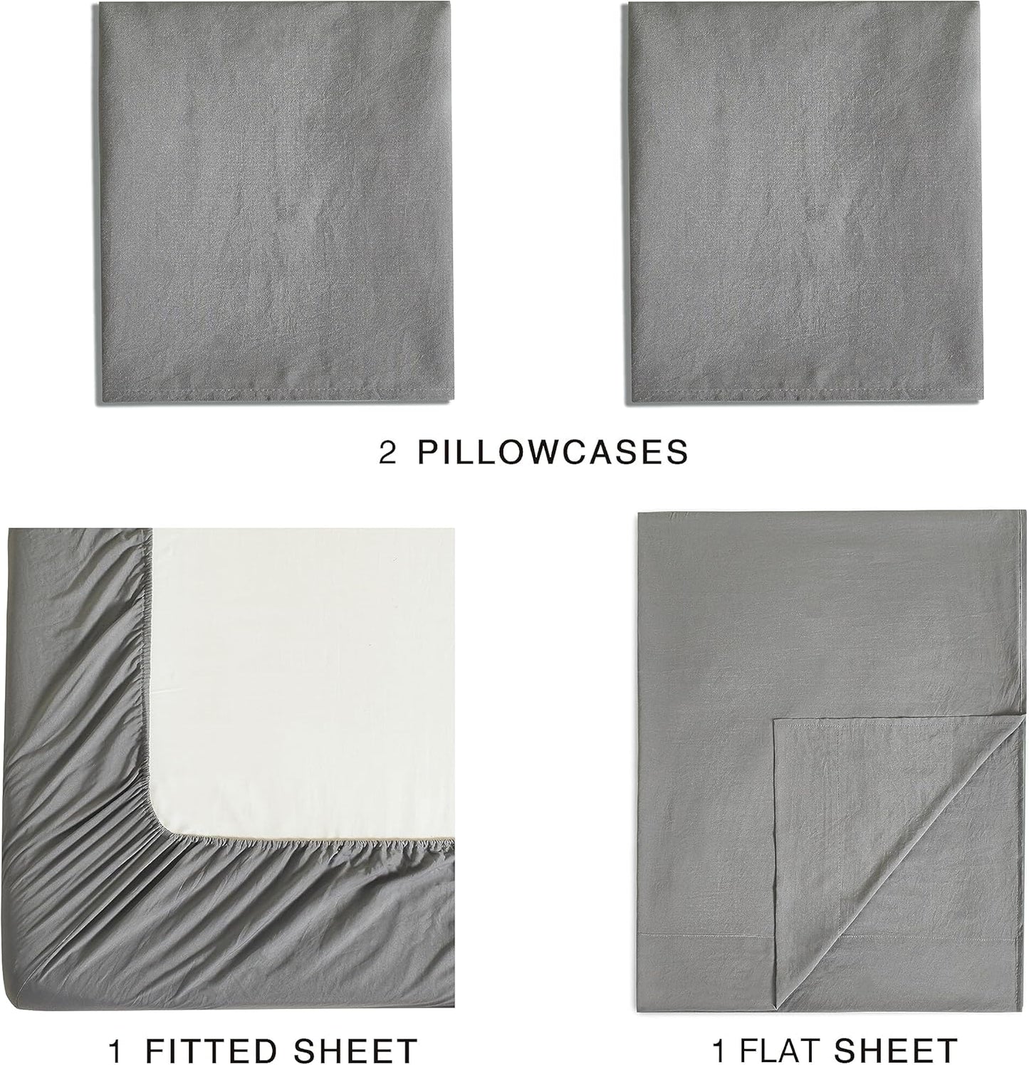 CleverPolly Vintage Washed Microfibre Sheet Set with 2 Pillowcases - Grey - Queen