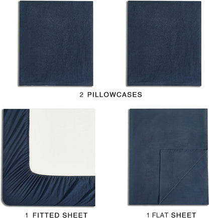 CleverPolly Vintage Washed Microfibre Sheet Set with 2 Pillowcases - Navy - King