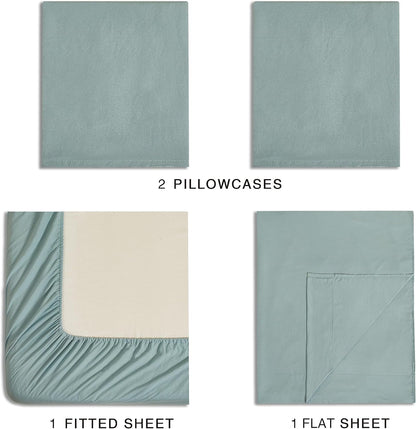 CleverPolly Vintage Washed Microfibre Sheet Set with 2 Pillowcases - Seafoam - King