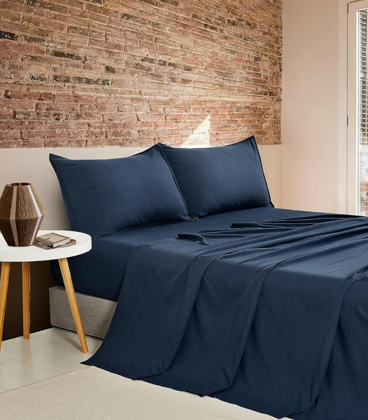 CleverPolly Vintage Washed Microfibre Sheet Set with 1 Pillowcase - Navy - King Single