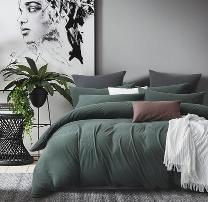 100% Jersey Cotton Quilt Cover Set - Green - Super King