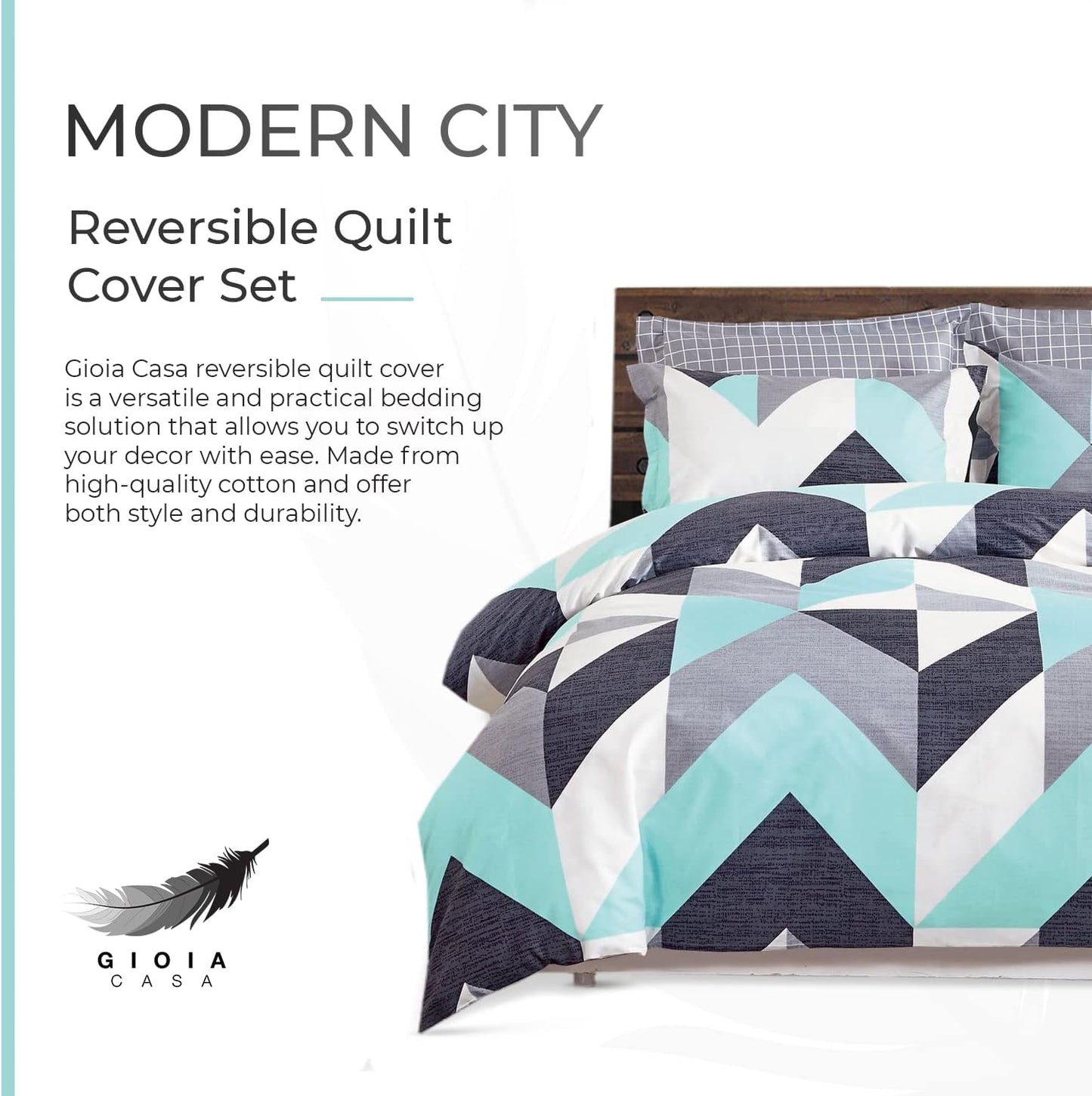 Gioia Casa 100% Cotton Modern City Reversible Printed Quilt Cover Set - Super King Size