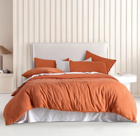 CleverPolly Vintage Washed Microfibre Quilt Cover Set (3Pcs) - Terracotta - Super King Size