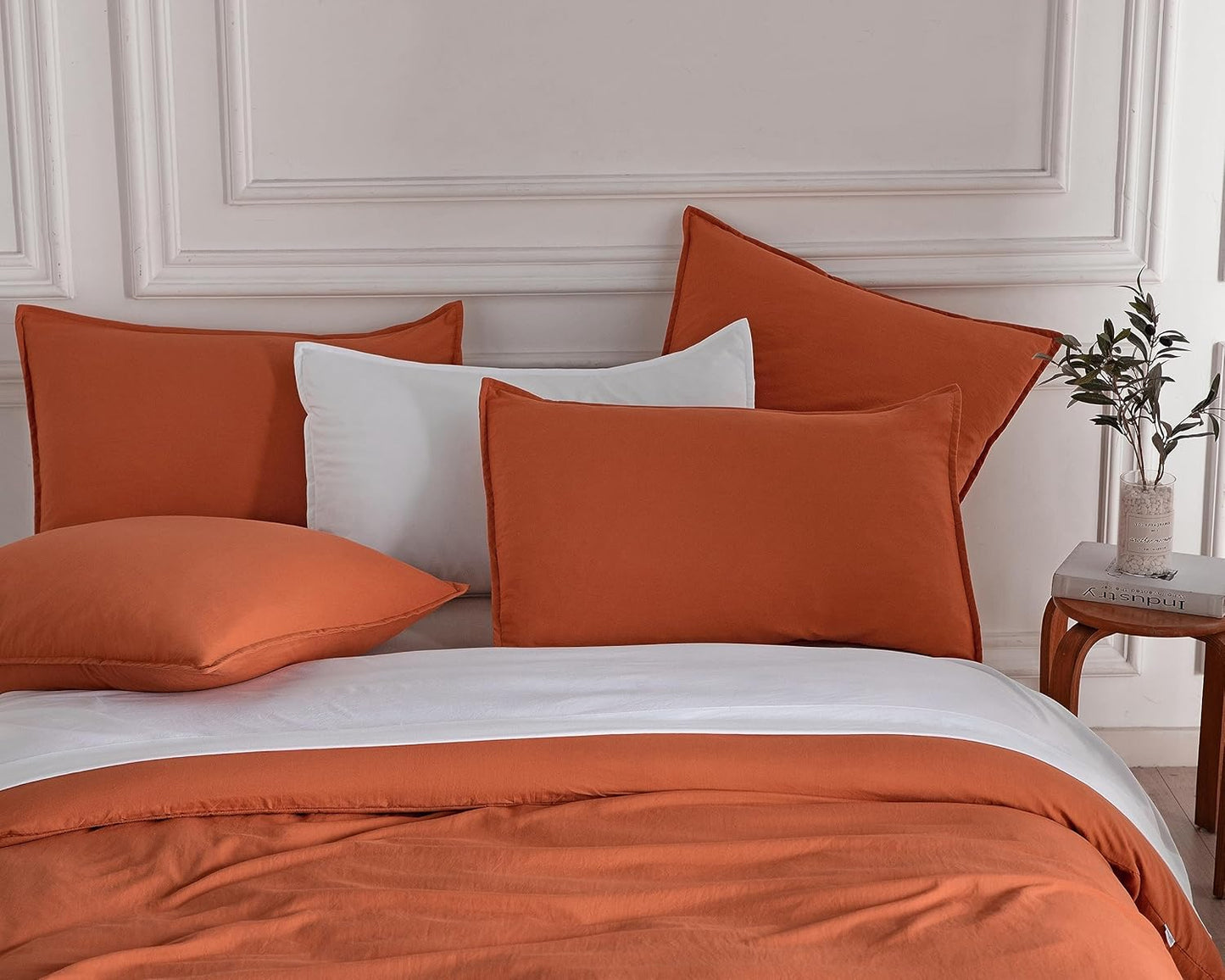 CleverPolly Vintage Washed Microfibre Quilt Cover Set (3Pcs) - Terracotta - Super King Size