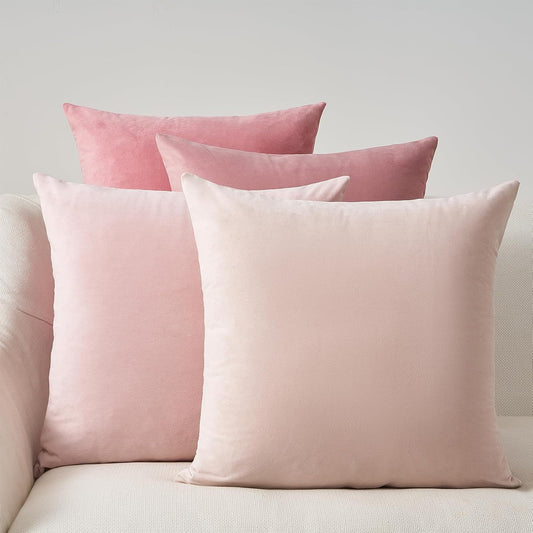 Velvet Cushion Covers - Ultra Soft Microfibre Velvet with Hidden Zipper - Gradient Pink, 45cm*45cm (Pack of 4)
