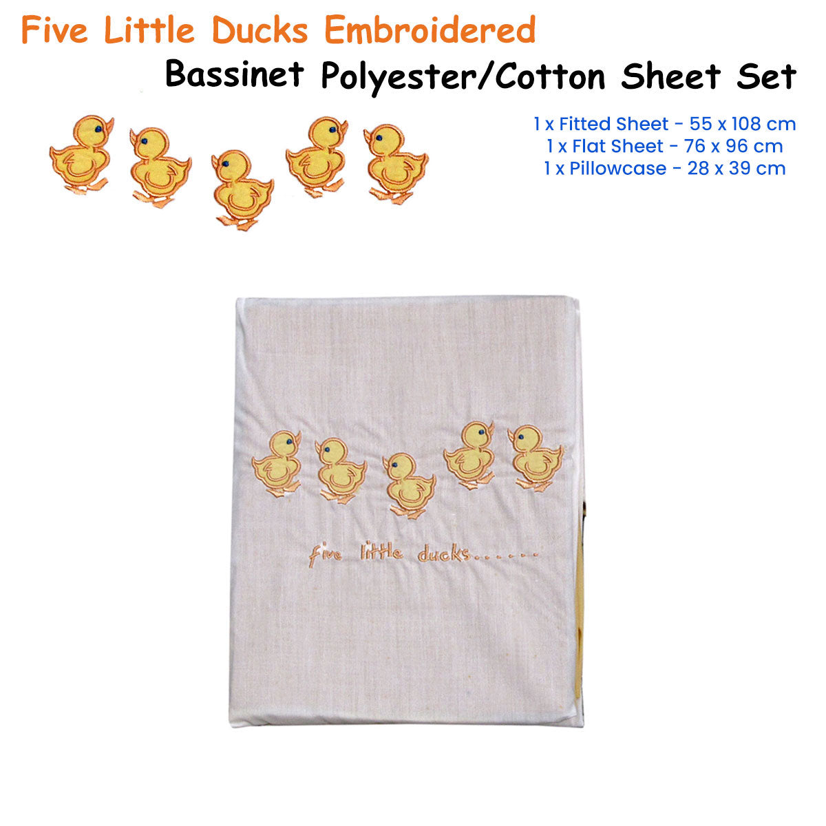 Five Little Ducks Embroidered Polyester Cotton Bassinet Size Sheet Set