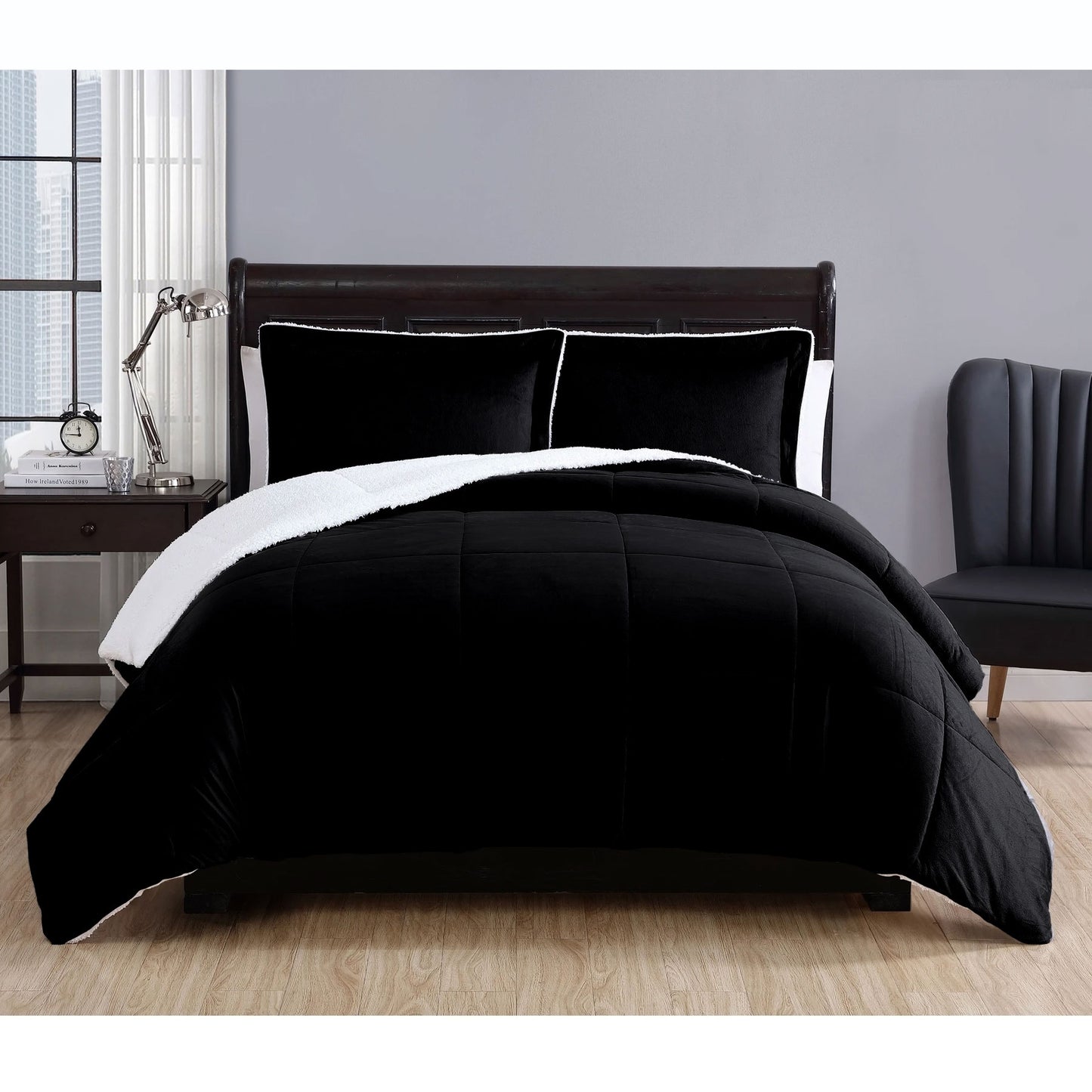 3 Piece Micro Mink Comforter Set Black King