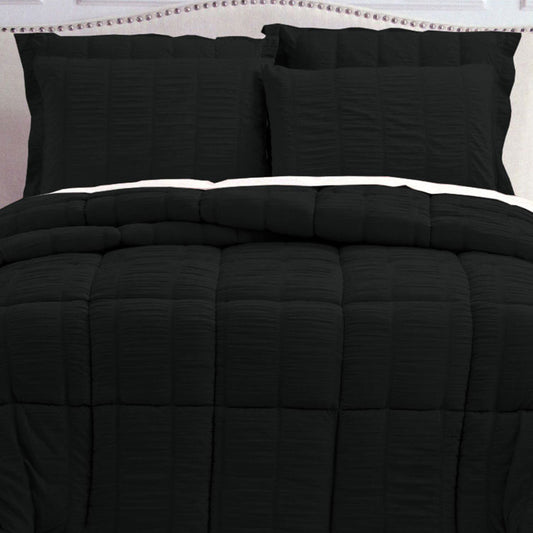 Hotel Living Seersucker Comforter Set King Black