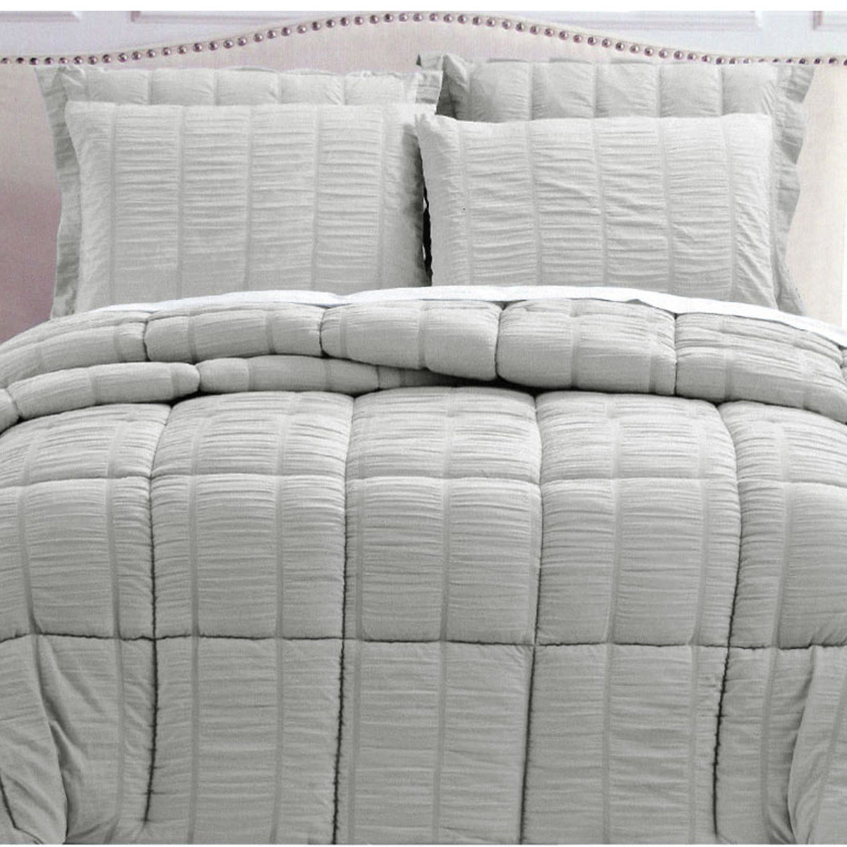 Hotel Living Seersucker Comforter Set Queen Grey