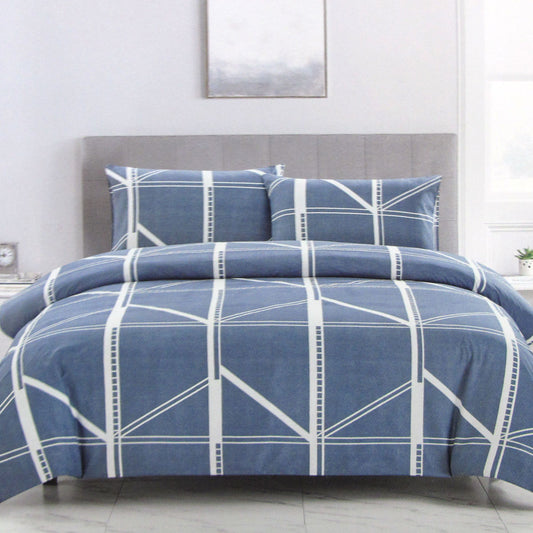 Artex Harold Blue Quilt Cover Set Geometric Pattern Reversible Printed Microfiber Polyester Double