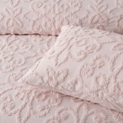 Bianca Ella Blush Cotton Chenille Floral Bedspread Set Super King
