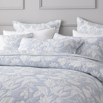 Bianca Laurieton Blue Jacquard Botanical Bedspread Set Double