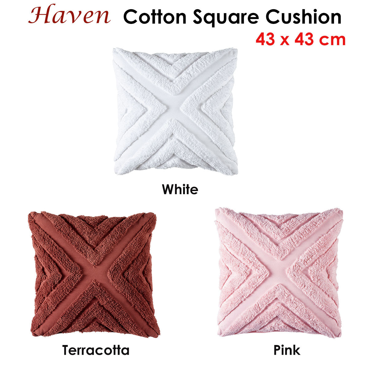 Bianca Haven White Cotton Chenille Square Cushion