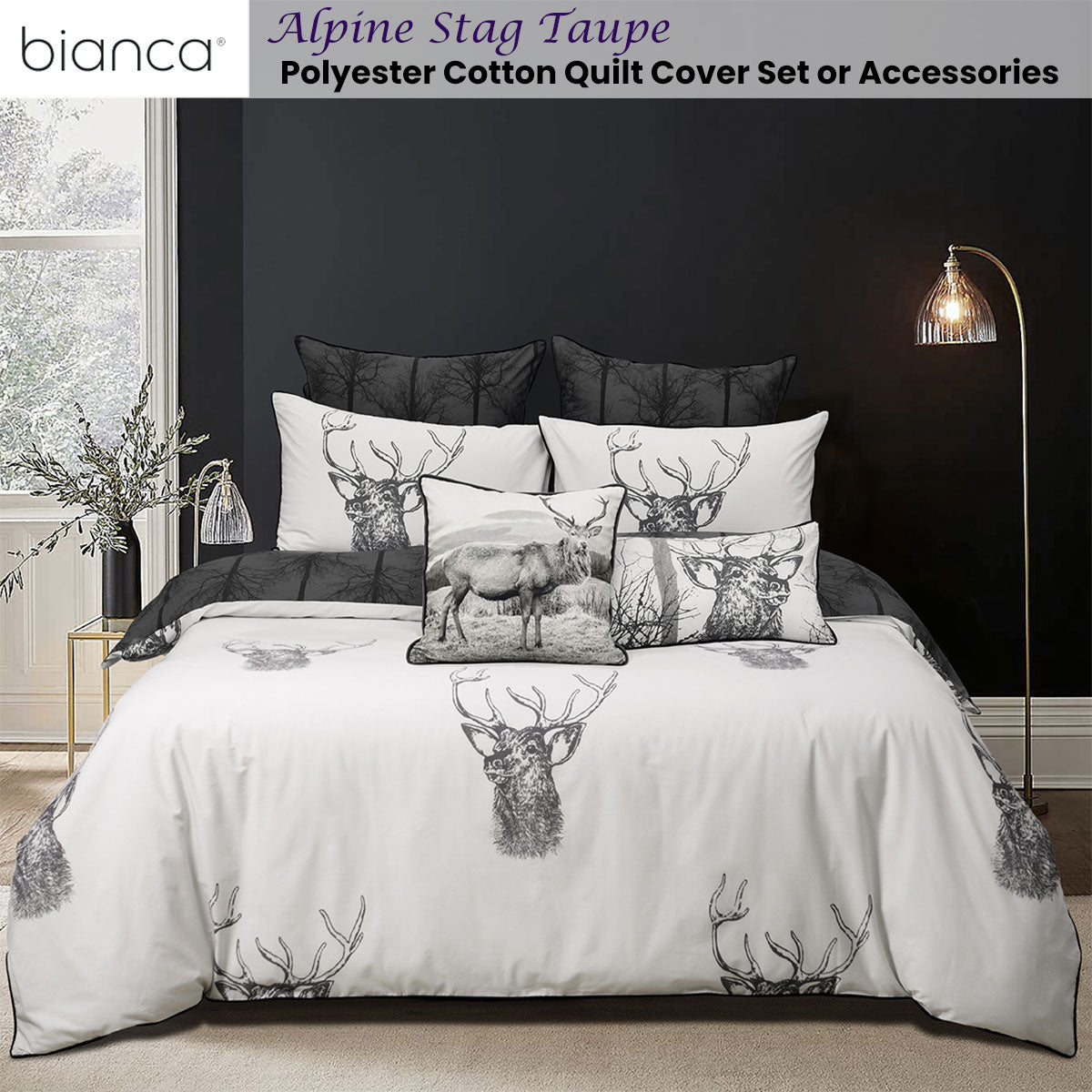 Bianca Alpine Stag Taupe Polyester Cotton Quilt Cover Set Queen