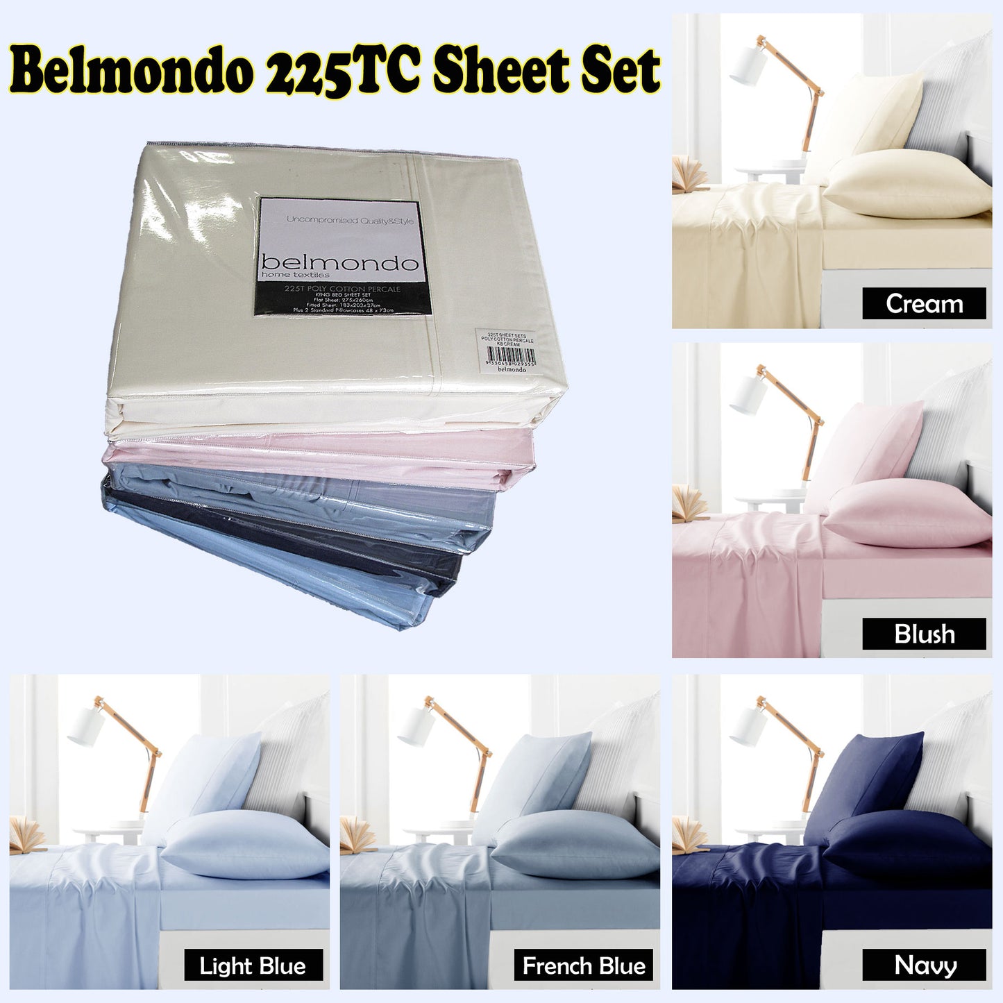 Belmondo 225TC Sheet Set Navy - King