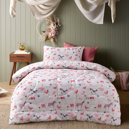 Happy Kids Farmyard Friends 2 Piece Washed Cotton Cover Comforter Set Single 160cm x 220cm