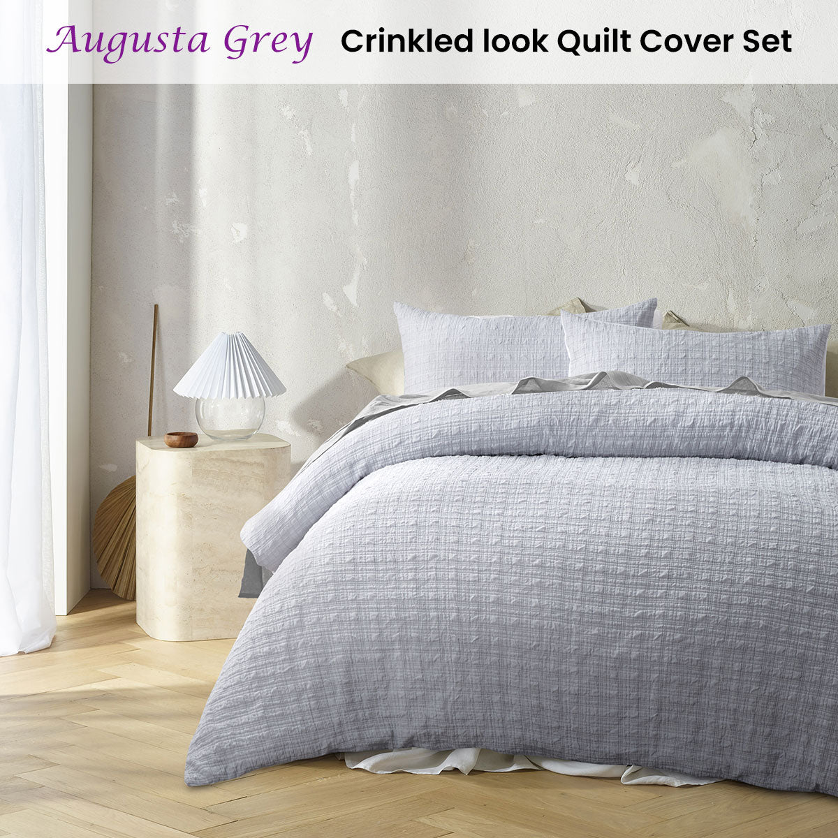 Accessorize Augusta Grey Ruched Quilt Cover Set Queen