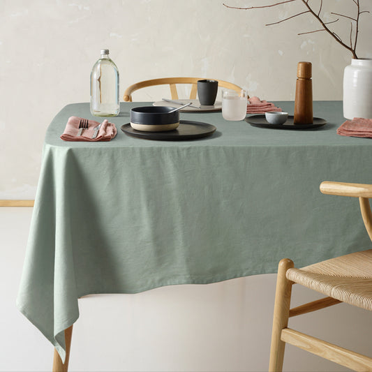 Vintage Design Homewares Helm Green Washed Linen Cotton Tablecloth 130cm x 180cm