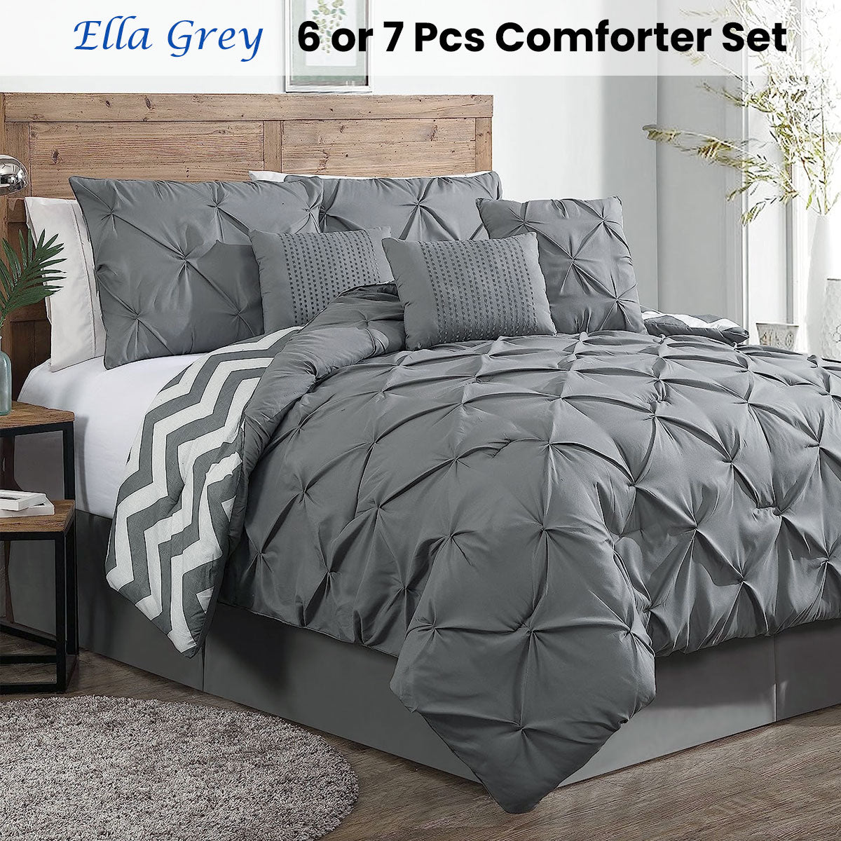 J Elliot Home 6 Pcs Ella Grey Comforter Set Single